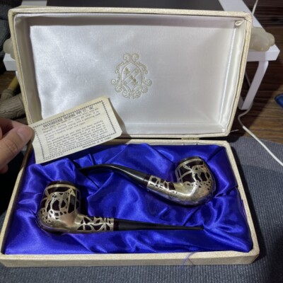 小猪烟斗全新石楠木美国Knickerbocker纯银包裹蚀刻套装60年代 K