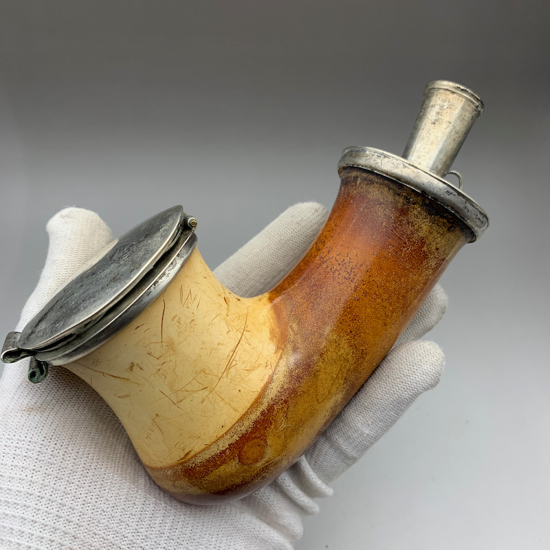 小猪烟斗 二手海泡石 奥地利百年老斗 纯银装饰 巨大原石 收藏品