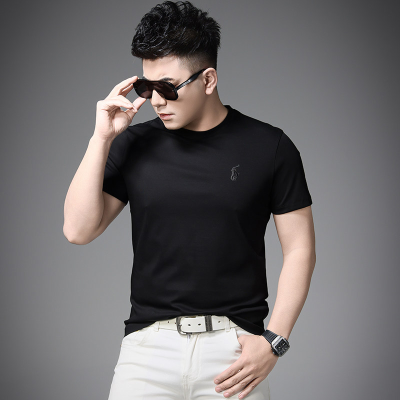 2025男夏季新款丝光棉刺绣圆领休闲短袖青年T恤D228-6002-P68，男装T恤，电商D228（原B310）