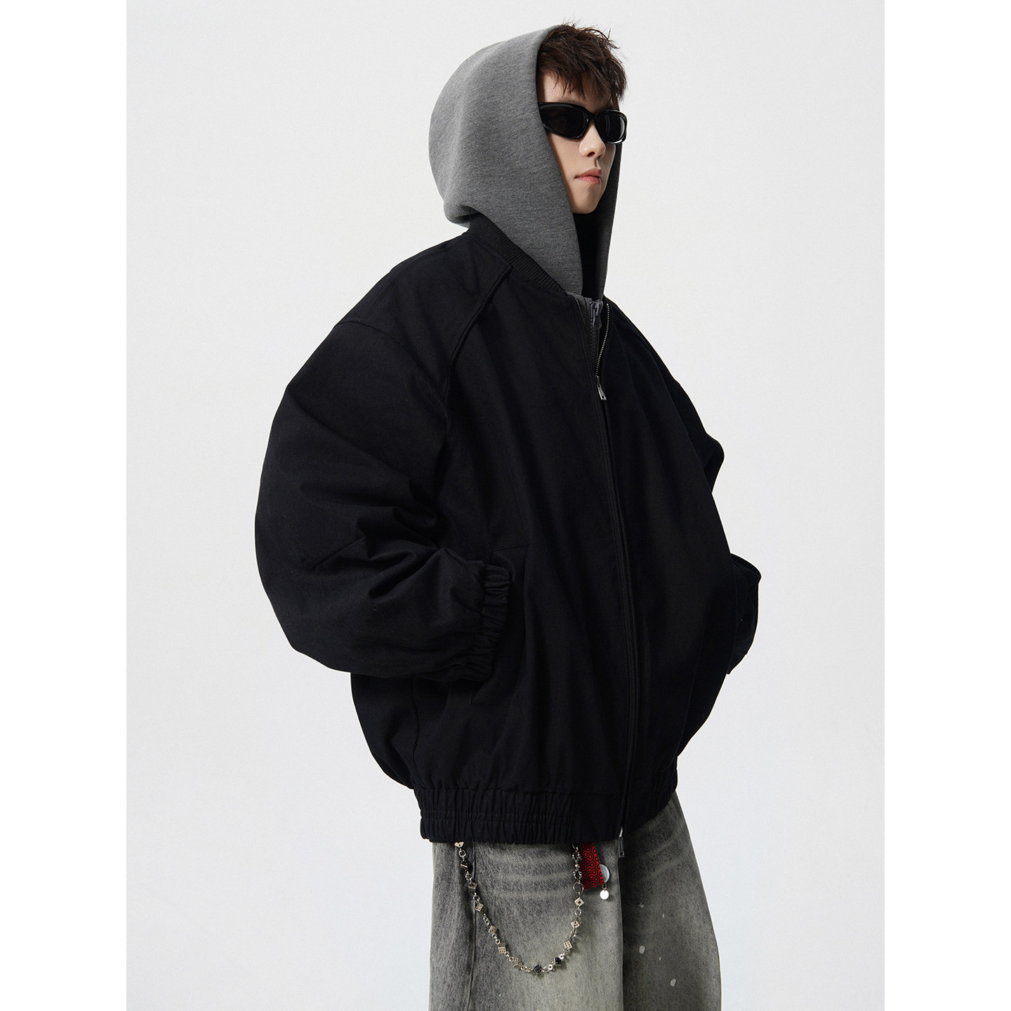 现货格雷系假两件撞色连帽卫衣宽松夹克美式外套J98-P95-控148,男装夹克,星座918-1