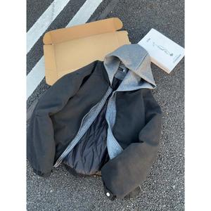 美式解构假两件加棉夹克外套男秋冬季连帽棉衣J98-P95-加棉P105，男装夹克，星座918-1