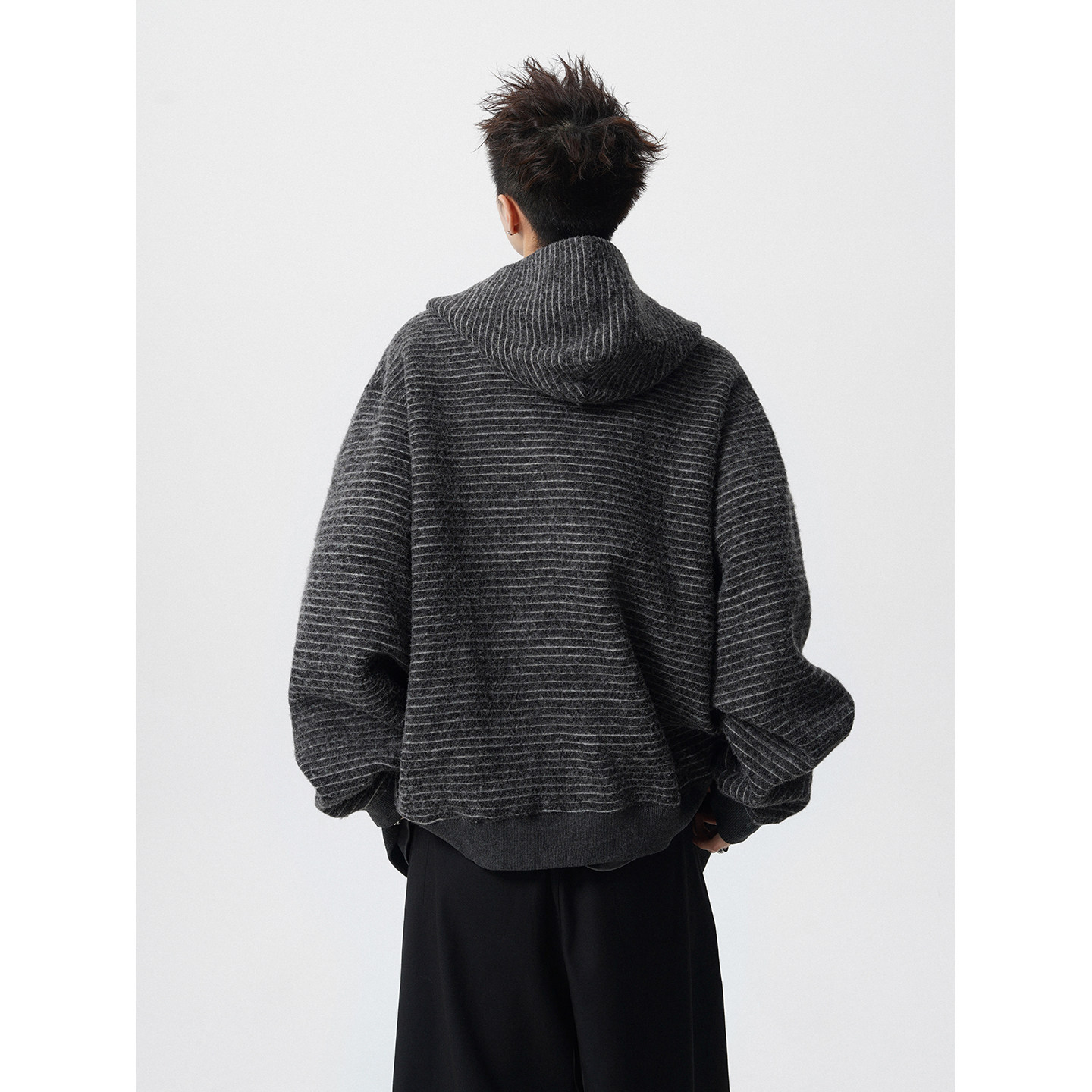 条纹连帽拉链外套小众休闲宽松美式开衫卫衣W885-P75控118,女装短外套,星座918-1