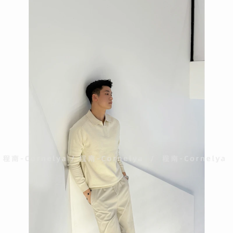 老钱风格调混纺极简百搭POLO针织衫长袖M898-P58，男装Polo衫，星座918-1