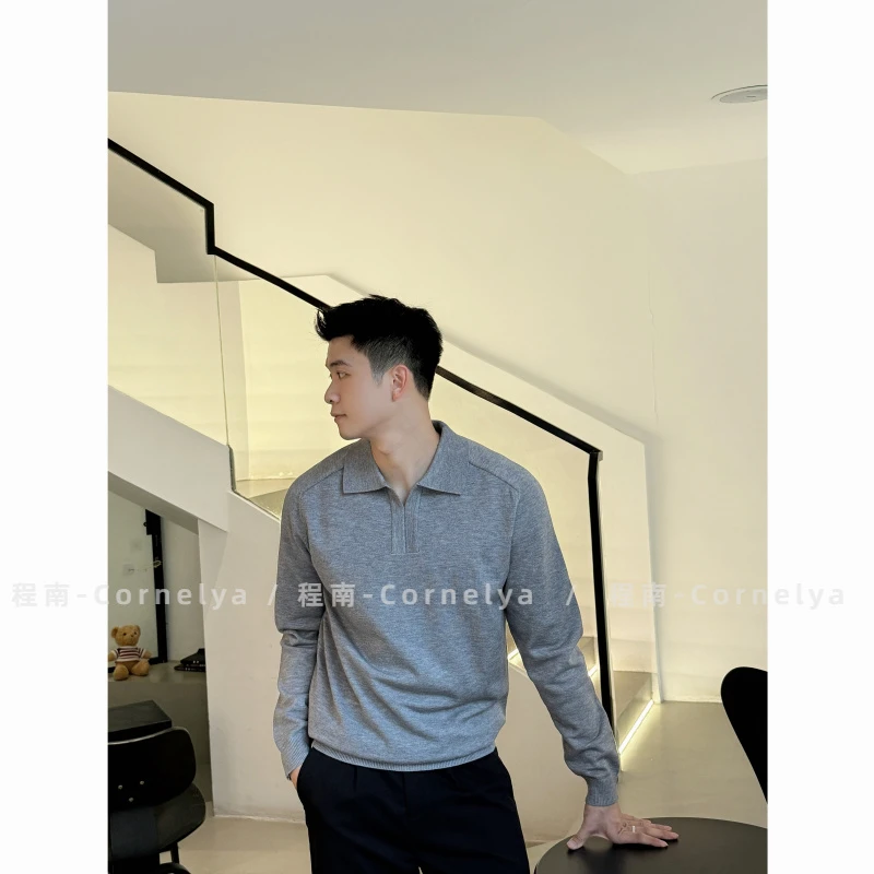 老钱风格调混纺极简百搭POLO针织衫长袖M898-P58,男装Polo衫,星座918-1