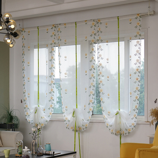 魔术贴扇形罗马帘田园气球帘透光窗帘厨房免打孔纱帘提拉帘隔断帘