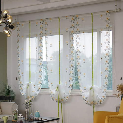 田园透光纱帘飘窗罗马帘