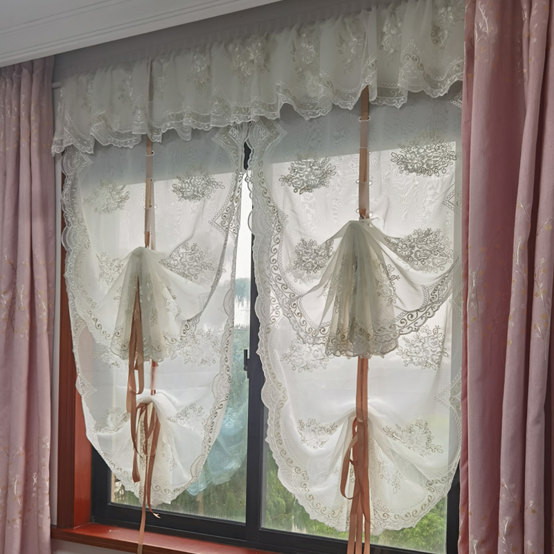 新款奶油风免打孔浪漫法式罗马帘