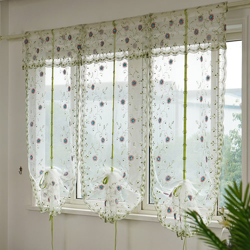 客厅免打孔纱帘飘窗田园窗帘升降