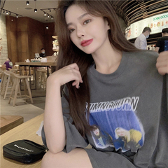 實拍實價  寬鬆復古朋克印花oversize圓領短袖T恤