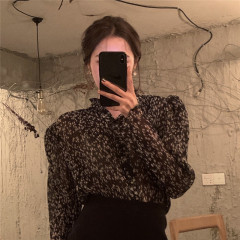 Real shot and real price retro floral perspective chiffon shirt with new style inside shirt