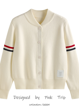 高版本tb双标针织开衫棒球领短外套女秋冬新款韩系宽松棒球服上衣