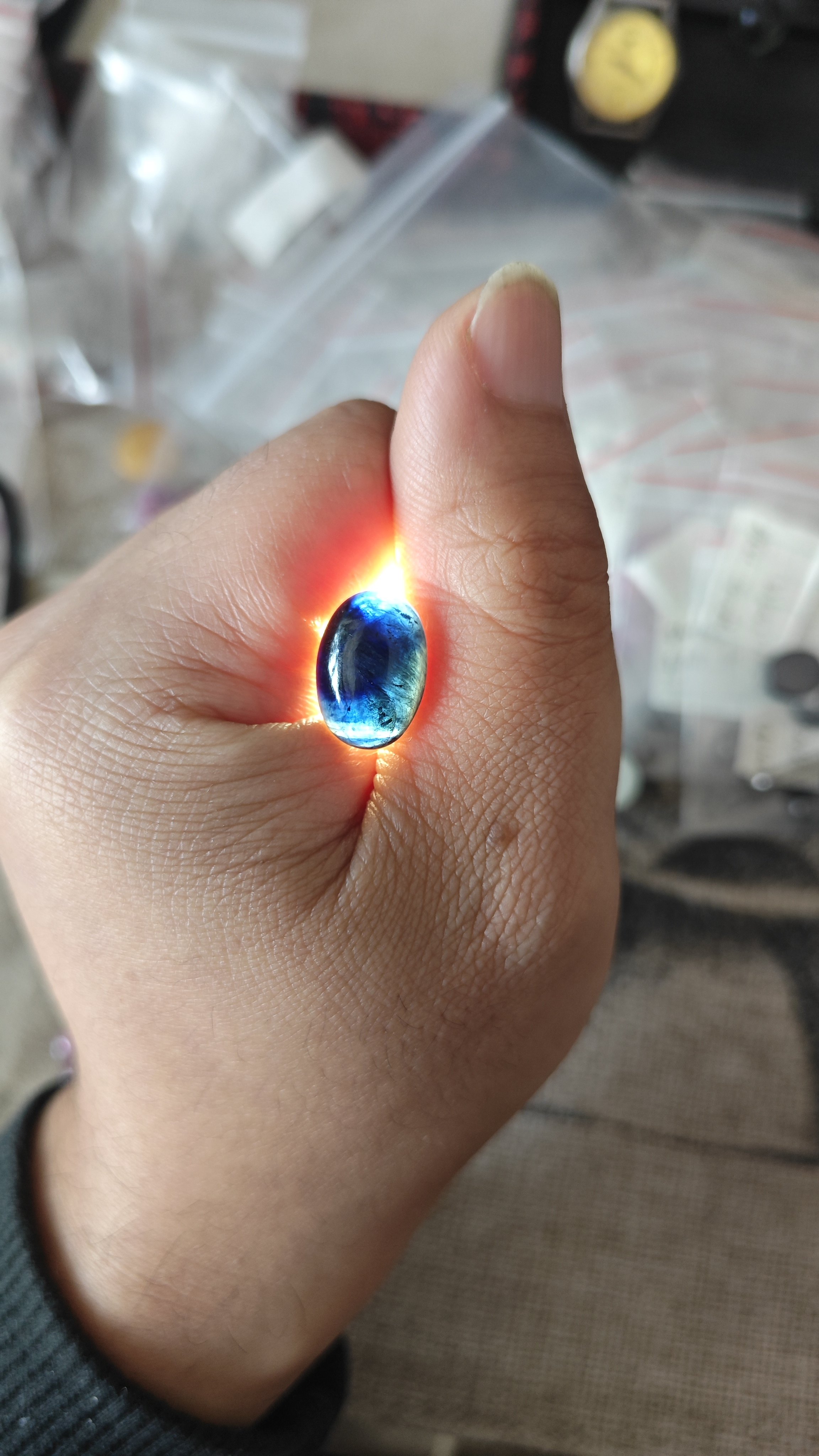 天然山东蓝宝石 #昌乐裸石戒面 素面蛋面  黑蓝色椭圆10.7*15.5