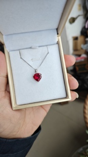925纯银红刚玉吊坠心形10*10鸽血红宝石项坠特惠89米包邮不含链