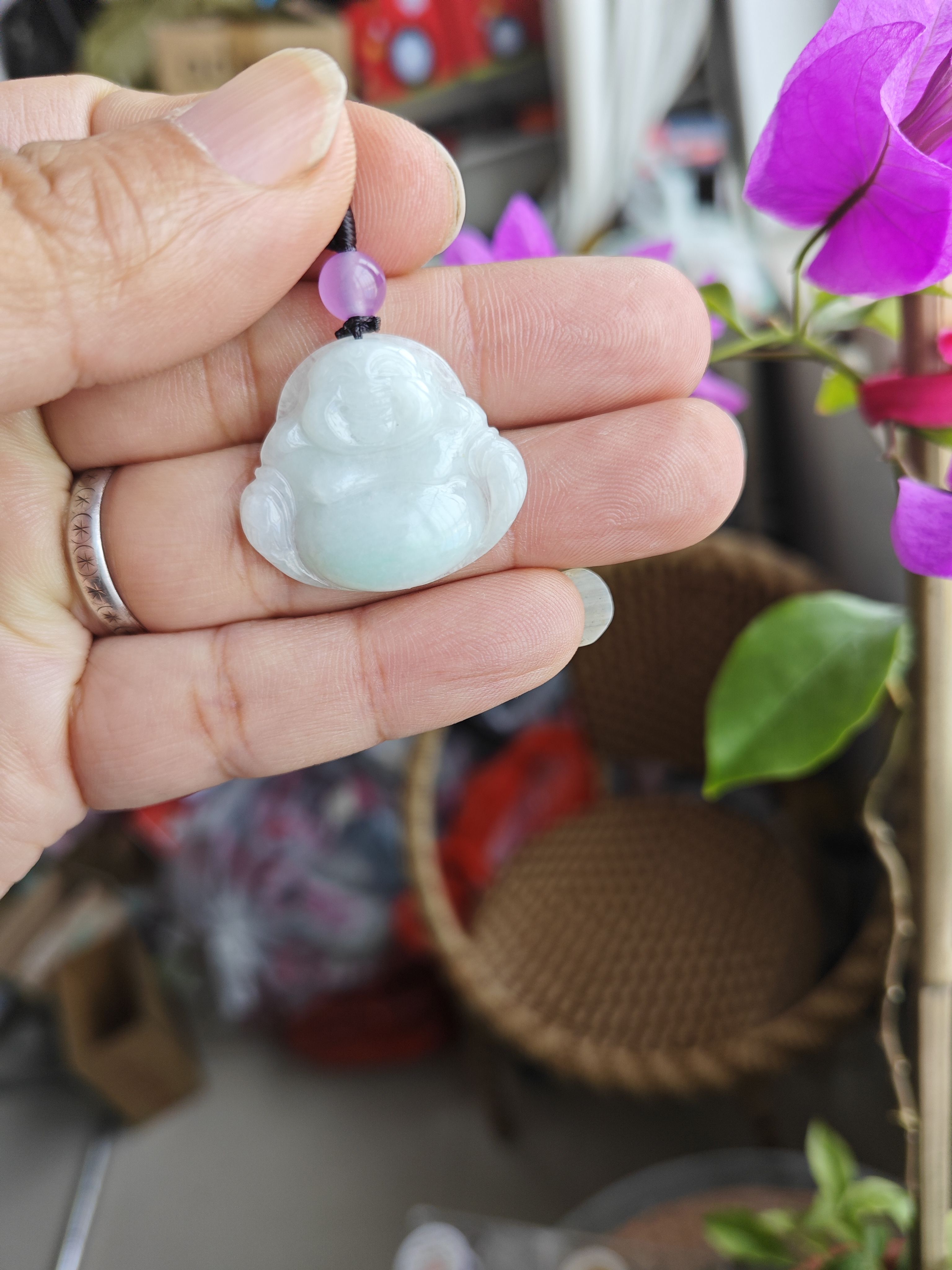 天然A货翡翠小佛吊坠挂件糯种雪花飘浅绿 老坑料包邮 赠证书