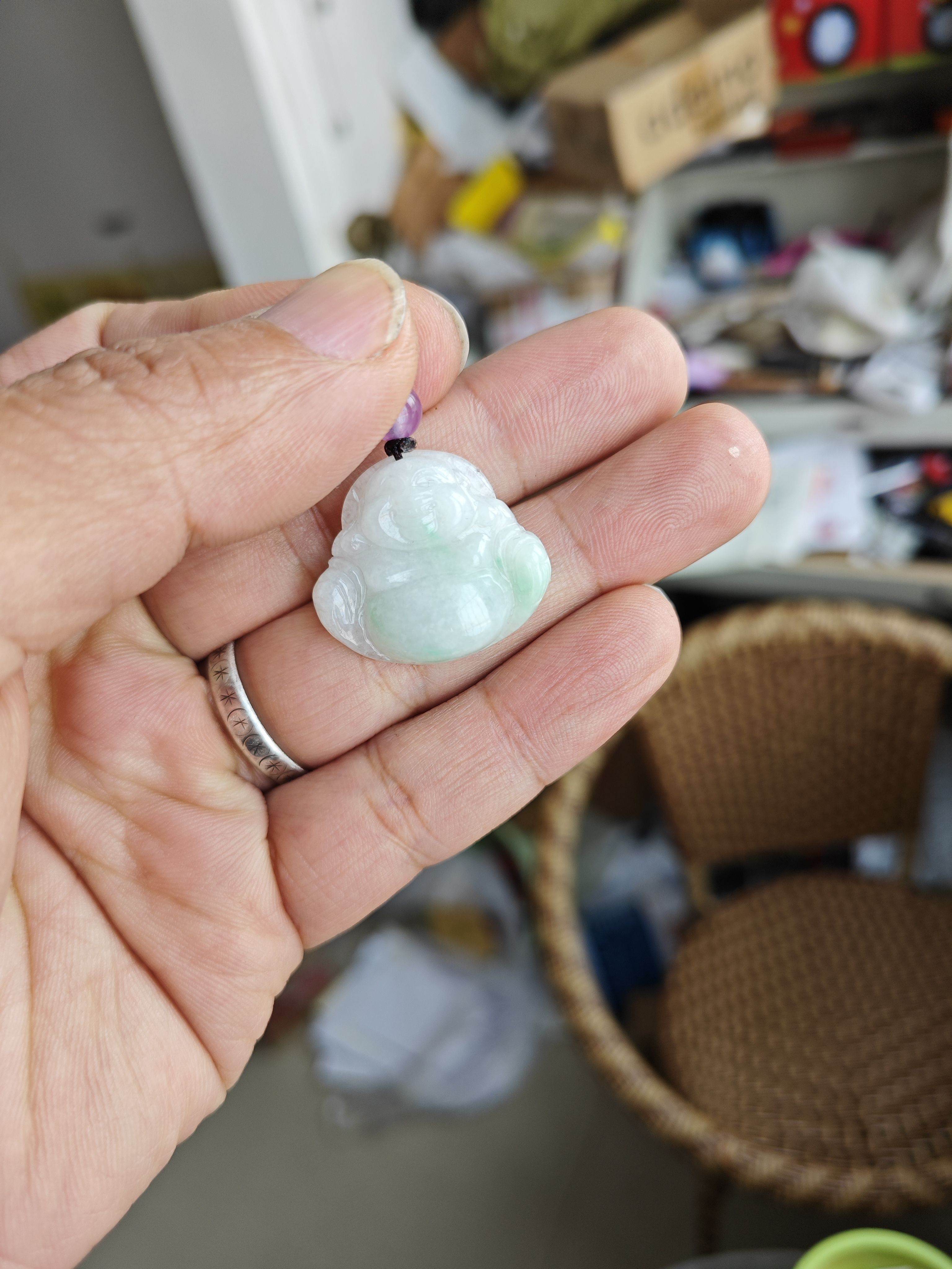 天然A货翡翠小佛吊坠挂件糯种雪花飘浅绿 老坑料赠证书挂绳