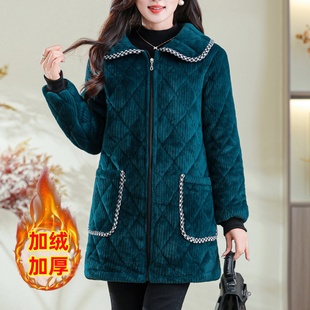 中长款 女装 罩衣外套夹棉保暖家居服加绒加厚棉衣夹棉棉袄 新款 冬季