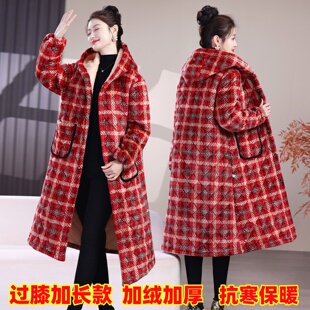冬季女士加绒加厚罩衣家居服过膝加长款外穿工作服四川省服女棉衣