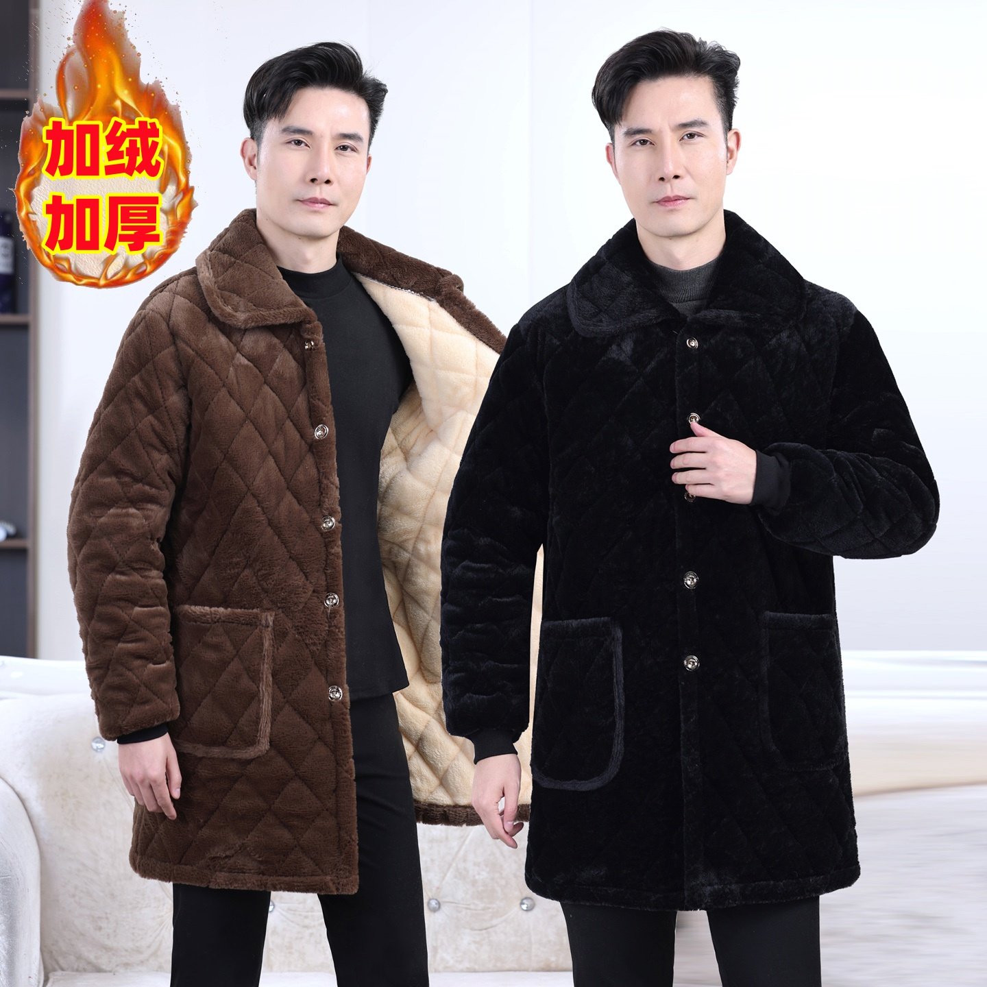 冬季男翻领棉袄加绒加厚耐脏绒外套中长款宽松大码棉服保暖工作服,男装,棉衣,淘宝优惠券,粉丝福利购,淘宝优惠卷