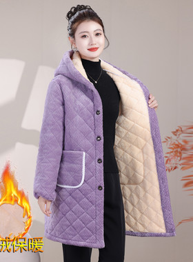 冬天防风连帽中长款棉衣女加厚保暖加绒民族风棉袄时尚外套大衣
