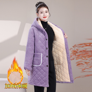 冬天防风连帽中长款棉衣女加厚保暖加绒民族风棉袄时尚外套大衣