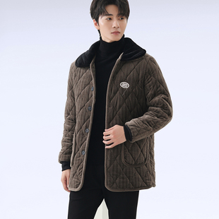 冬季男士加绒宽松罩衣居家服保暖加厚棉服棉袄翻毛领加绒棉衣外套