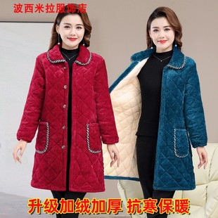 冬季 工作服大罩衣 灯芯绒加绒加厚棉衣外套棉服妈妈中长款 棉袄女装