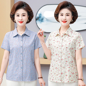 女装 中老年夏装 奶奶夏天妈妈棉t恤老人夏季 棉质短袖 衬衣 女衬衫