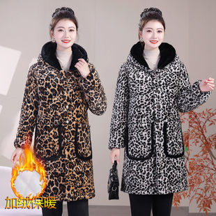 豹纹带帽外穿长款 居家服省服 家加厚棉加绒睡衣大衣保暖可外穿时尚
