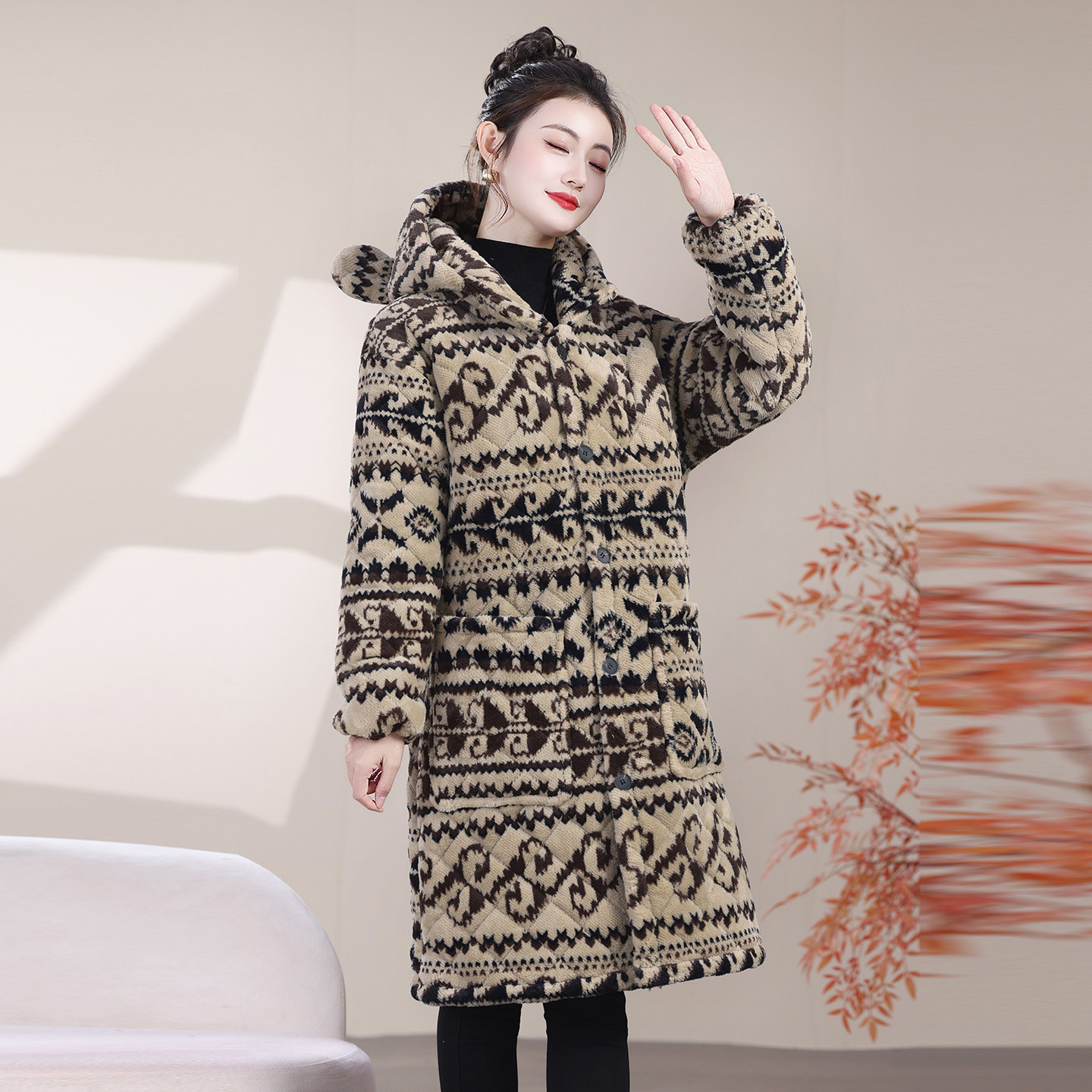 冬天防风连帽中长款棉衣女加厚保暖加绒民族风棉袄时尚外套大衣,女装/女士精品,中老年女装,淘宝优惠券,粉丝福利购,淘宝优惠卷