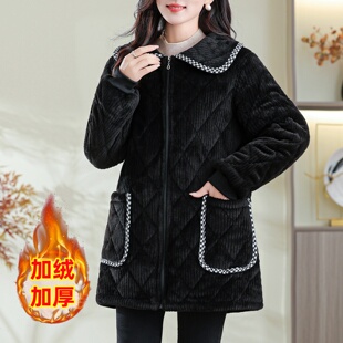 棉衣棉袄外套防寒保暖棉服 罩衣拉链中长款 加绒加厚妈妈冬季 新款