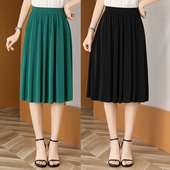 夏季 中年妇女妈妈中裙冰丝广场跳舞太阳裙中老年半身裙子碎花短裙