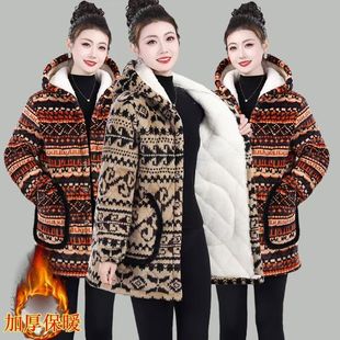 加绒加厚女士新款连帽棉服冬季棉袄短款罩衣保暖民族风棉衣外套
