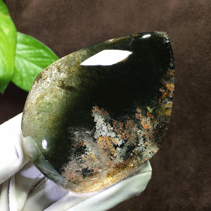 天然绿幽灵四季彩幽灵发晶原矿柱