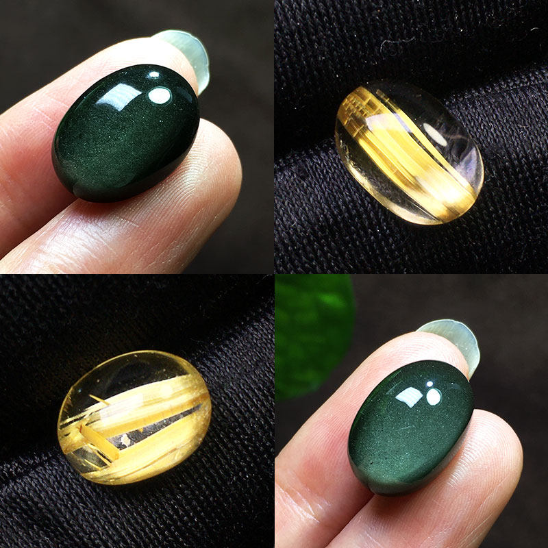 天然金发晶板钛晶红铜发蛋形戒面裸石原石打磨男女同款戒指装饰品