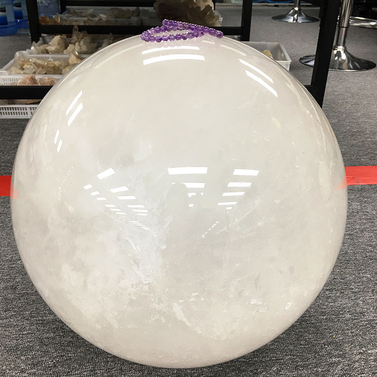 天然白水晶球超大摆件原石打磨
