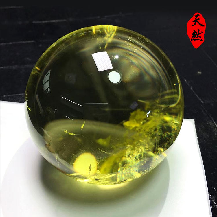 黄水晶球天然摆件原石蓝针彩虹球
