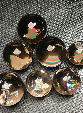 天然茶水晶球原石打磨烟晶彩虹透体单珠圆球饰品配件家居装饰摆件