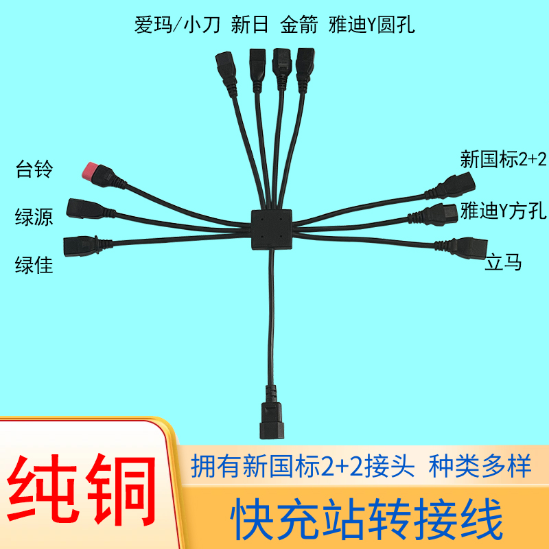 新国标2+2一拖十电动车转接线一转十转换接头新款一体充电站快充