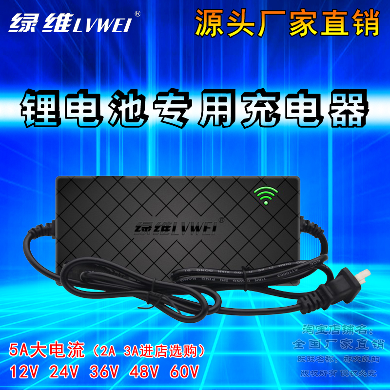 绿维锂电池电动车充电器24v36v48v60v伏5a安电瓶充电器自动断电-封面