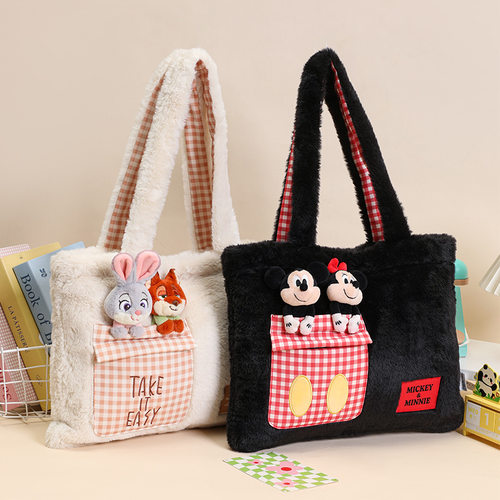 迪士尼正版授权朱迪尼克米奇米妮萌力全开毛绒单肩包大容量托特包