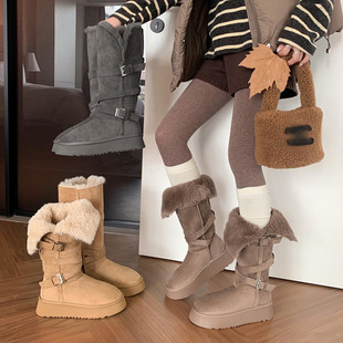 两穿靴子潮 长筒靴厚底加绒棉鞋 雪地靴女2025年冬季 新款