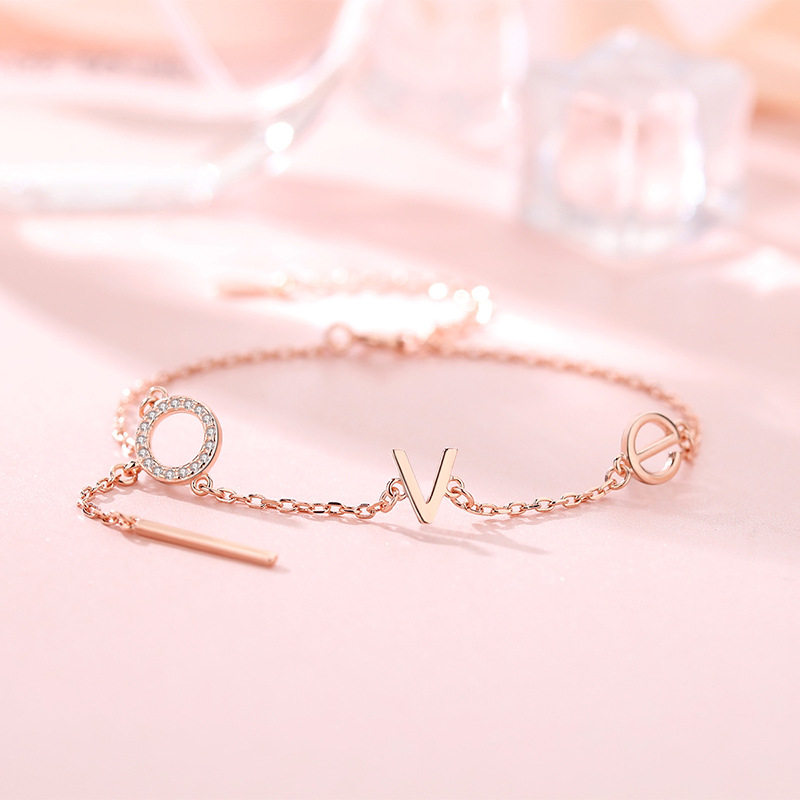 女纯银锆石原创设计LOVE手链