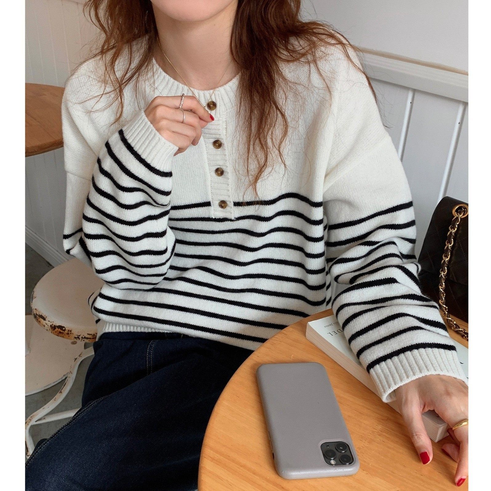 【现货】羊毛经典海魂衫 小排扣/圆领黑白撞色条纹毛衣 F1226,女装/女士精品,毛衣,淘宝优惠券,粉丝福利购,淘宝优惠卷