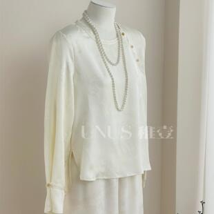 UNUS稚壹 新中式国风提花衬衫女圆领上衣禅意茶服女百搭新款小衫