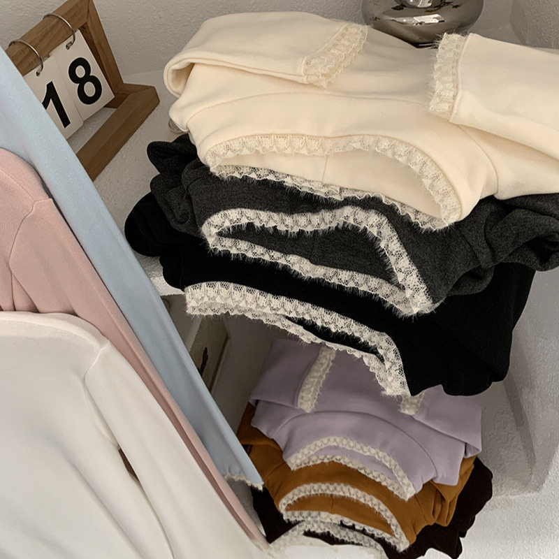 欧玛莱 蕾丝花边半高领长袖打底衫女冬季时尚气质抓绒T恤女设计感,女装/女士精品,T恤,淘宝优惠券,粉丝福利购,淘宝优惠卷