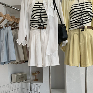女夏季 欧玛莱 日韩系复古工装 五分阔腿短裤 子7275 A字休闲显瘦中裤