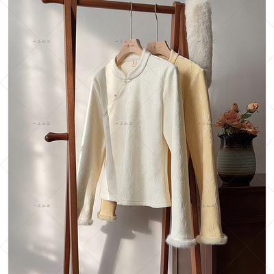 5614《云璐》原创设计感花边斜边打底内搭国风立领保暖提花上衣