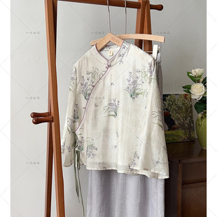 改良珠扣国风印花衬衫 原创新中式 国风禅意温柔上衣 温乔 5751