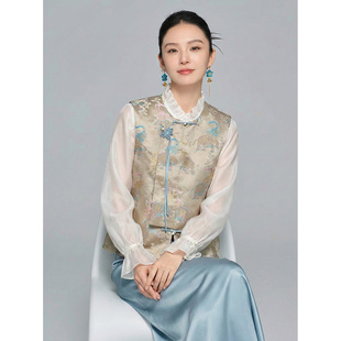 【知合堂】新中式国风圆领人丝盘扣马甲女2026春季新款设计感马夹