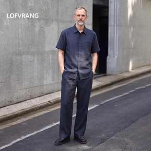 LOFVRANG艺术家系列高端亚麻天丝夏季通勤休闲短袖衬衫男士套装